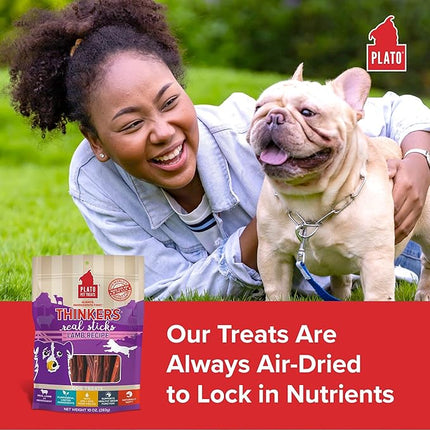 Plato Pet Treats Thinkers - Meat Sticks for Dogs - Limited Ingredient Treats with EPA and DHA to Support Skin, Coat, and Brain - Air-Dried - Lamb 10oz