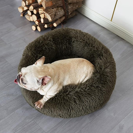 Calming Donut Dog Bed for Small Medium Dogs - 23 Inch Green Anti-Anxiety Washable Fuzzy Bed Fits up to 15 lbs