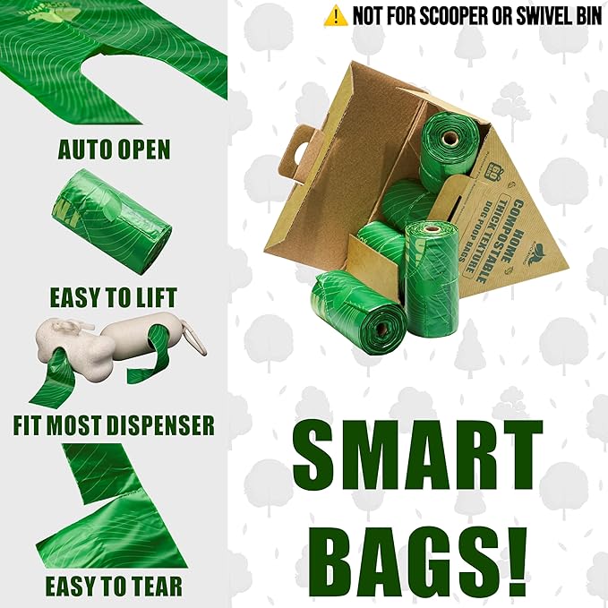 Ultra Thick & Deep RockRhino Dog Poop Bags for Large & XL Breeds | 4-Layer Interlocking Bottom | 100% Home Compostable, 0% Plastic | Vanilla-Scented | 60 Bags, Easy Open Tie Handles, Not for Scooper