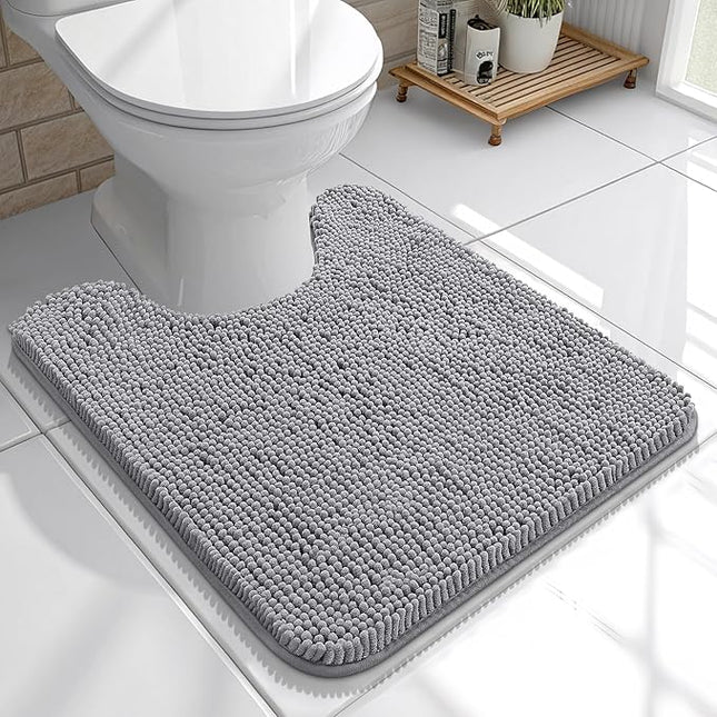 OLANLY Toilet Rugs U-Shaped 20x20, Extra Soft Absorbent Chenille Contour Bathroom Rugs for Toilet, Dry Quickly, Machine Washable, Non-Slip Bath Mat, Grey
