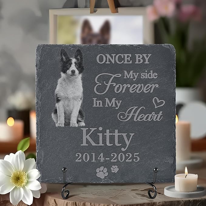 Personalized Pet Memorial Stone, Dog Memorial Gifts, Pet Loss Sympathy Gift, in Memory of Dog Cat - in My Heart（Square）