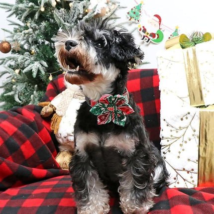 ARING PET Christmas Dog Collar, Cute Folk Xmas Red Green Detachable Flower Pet Collars with Metal Buckle for Puppy Small Medium Large Boy Girl Dogs-S
