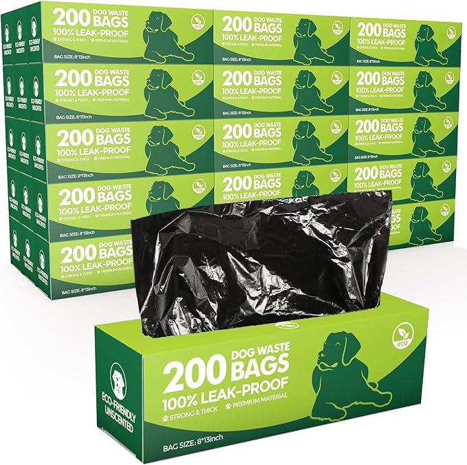 Sherr 10 Boxed Rolls 2000 Counts Dog Poop Bags Bulk Leak Proof Dog Waste Bags Doggy Poop Bags Pet Waste Bags for Puppy Pets Outdoor Walking and Travel, 10 Rolls of 200, Black