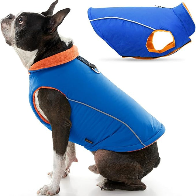 Gooby Sports Vest Dog Jacket - Blue, Medium - Reflective Dog Vest with D Ring Leash Warm Fleece Lined Hook and Loop Closure for Small to Medium Dogs