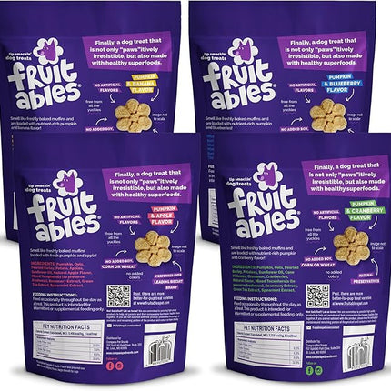 Fruitables Baked Dog Treats Variety 4 Pack (Pumpkin & Apple, Banana, Blueberry, Cranberry) - 7 oz (4 Pack)