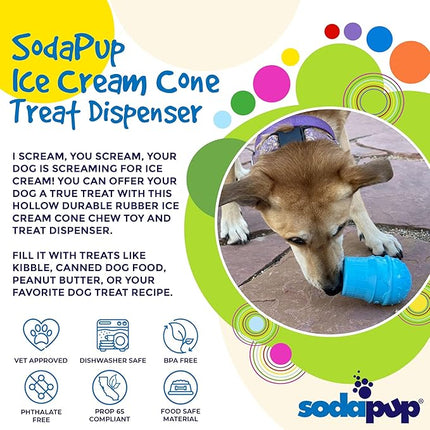 SodaPup Ice Cream Cone – Durable Dog Treat Dispenser & Chew Toy Made in USA from Non-Toxic, Pet Safe, Food Safe Natural Rubber Material for Mental Stimulation, Problem Chewing, Calming Nerves, & More