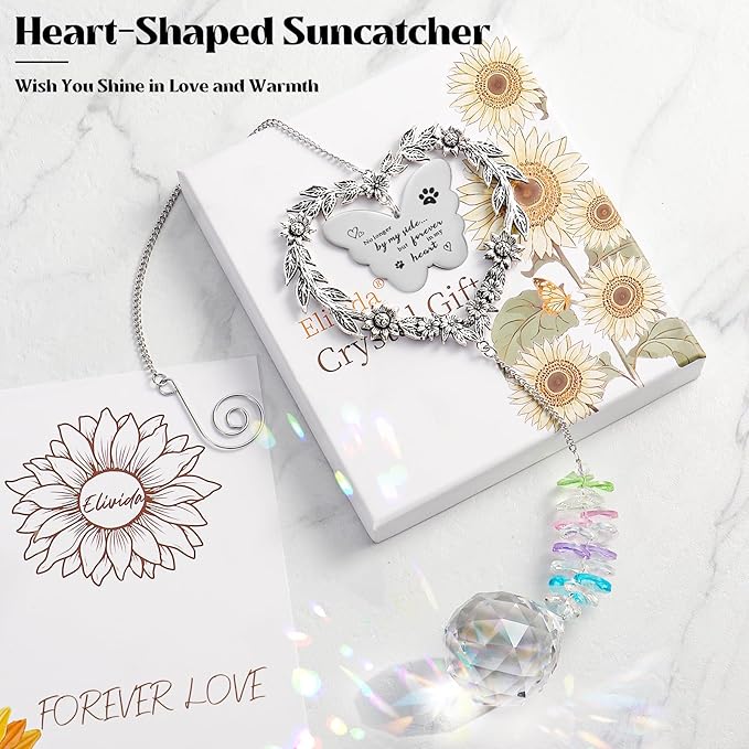 Dog Memorial Gifts for Loss of Dog, Pet Sympathy Suncatcher with Personalized Words, Cat Death Remembrance Gift for Pet Lovers, Heart Shaped Cat Bereavement Ornament with Sympathy Card