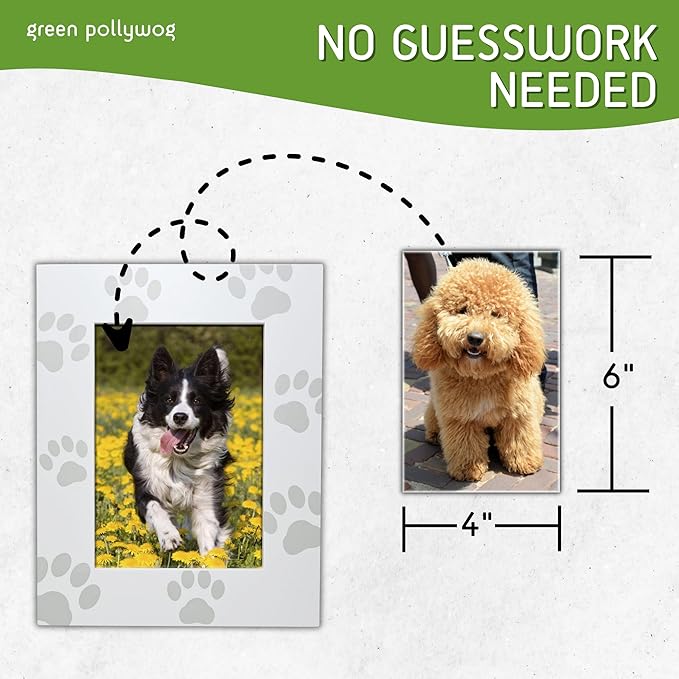 Green Pollywog Screenprinted Paw Print Picture Frame | White Hand-Finished Pinewood | Fits 5” x 7” Photo | Pet Lover Gift