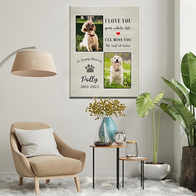 Personalized Pet Memorial Gifts for Dogs Customized Gifts for Dogs Cats Custom Loss of Pet Sympathy Gift Canvas Dog Loss Gift Canvas with Picture Name