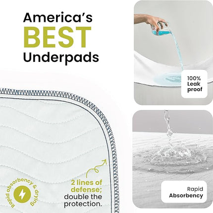 IMPROVIA® Washable Underpads, Heavy Absorbency Reusable Incontinence Pads for Kids, Adults, Elderly, and Pets - Waterproof Protection Floor White & White (2 Pack - 34x52)