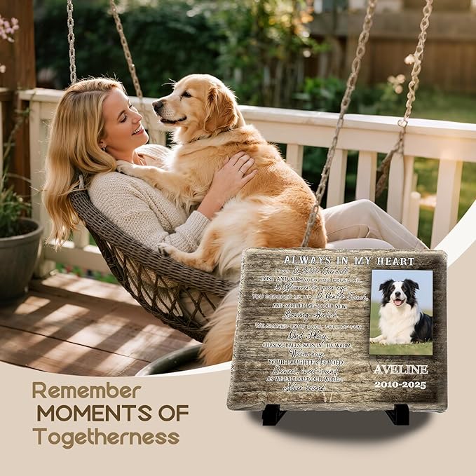 Personalized Pet Memorial Stone - Custom Dog Grave Marker with Name & Photo - Sympathy Gifts for Loss of Beloved Dog - Cemetery Decor - Dog Passing Away Sympathy Gifts (Quote 16)