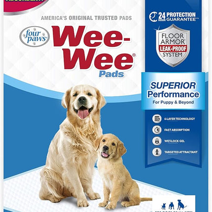 Four Paws Wee-Wee Superior Performance Unscented Pee Pads for Dogs & Puppies, Quilted Leak-Proof Dog Housebreaking Potty Training Floor Protection, 22" x 23", 7 Count