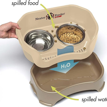 Neater Feeder Deluxe Mess Proof Dog Bowls Elevated for Large Breeds – Made in USA – No Spill Raised Slow Feeder Elevated Dog Bowl Stand, Stainless Steel Food and Water Bowl Set, Cappuccino