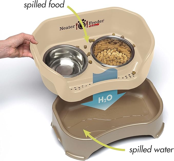 Neater Pet Brands Neater Feeder Deluxe Mess Proof Dog Bowls Elevated for Large Dogs Over 40 lbs, Made in USA, No Spill Raised Dog Food Bowl Stand Feeding Station, Food and Water Bowl Set, Cappuccino