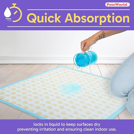PETSWORLD Giant Dog Potty Pads, Odor-Eliminating, 36" x 36", Ultra Absorbent 5-Layer Leak-Proof Training Pads for Dogs & Cats (36x36 Health Indicating, 50 Count)