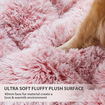 BFPETHOME Dog Beds for Large Dogs, Plush Dog Crate Bed Fluffy Cozy Kennel Pad for Sleeping &Ease Anxiety, Washable Pet Mats with Anti-Slip Bottom for Large Medium Dogs, Pet Bed, Pink