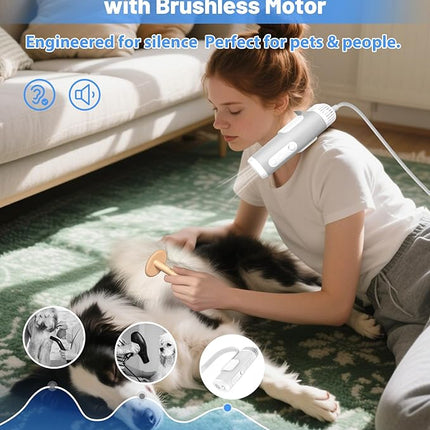 Hands-Free Dog Hair Dryer – Low Noise Pet Grooming Blower for Small & Medium Dogs Cats, Fast Drying, Adjustable Heat & Speed, Portable (Gray)