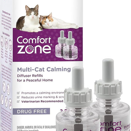 COMFORT ZONE Multi Cat Calming Diffuser Refill, 2 Pack – Cat Calming Pheromone Refills Help Reduce Anxiety, Stress, Scratching, Urine Marking, Multi-Cat Aggression, (30-Day Refills, 60-Day Supply)
