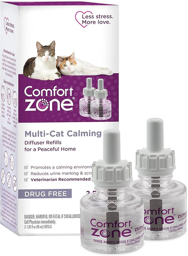 COMFORT ZONE Multi Cat Calming Diffuser Refill, 2 Pack – Cat Calming Pheromone Refills Help Reduce Anxiety, Stress, Scratching, Urine Marking, Multi-Cat Aggression, (30-Day Refills, 60-Day Supply)
