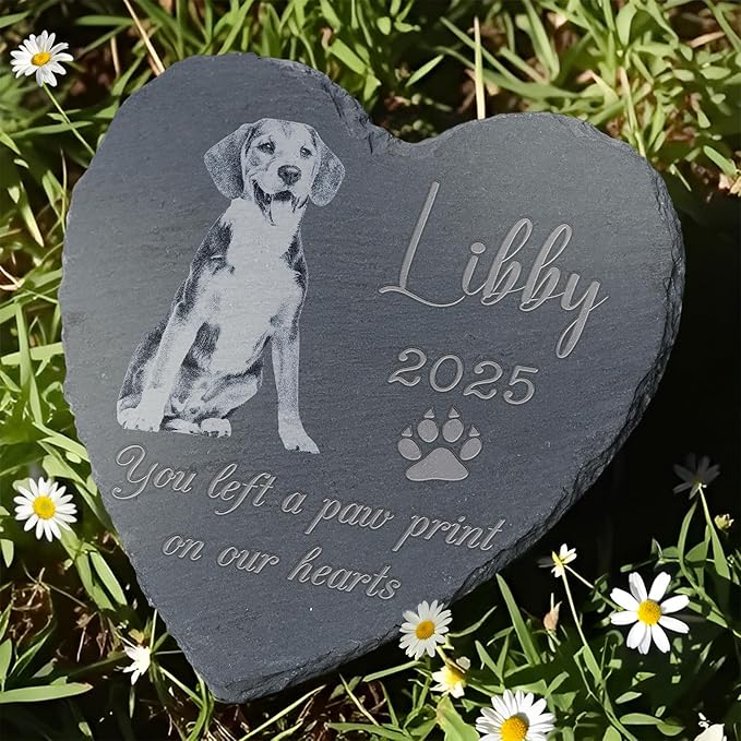 Pet Memorial Stone, Dog Memorial Stone, Dog Memorial Gifts for Loss of Dog, Pet Memorial Gifts, Loss of Pet Sympathy Gift, in Loving Memory Pet - Paw Prints on Our Hearts - Heart Shaped