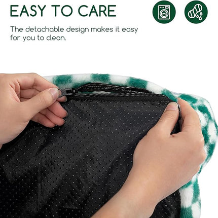 Hollypet Fluffy Plush Pet Cat Couch Soft Calming Pet Sofa Beds for Medium Small Cats and Dogs, Forest Green and White