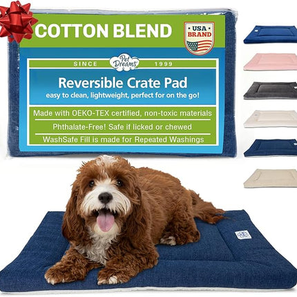 Pet Dreams Dog Crate Pad - Washable Kennel Mat, Crate Pads for Dog Cages, Non-Toxic, Flat Indoor Cat Bed, Fits iCrate 18, 24, 30, 36, 42, 48 Inches (Denim, Medium, 30")