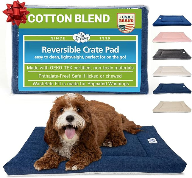 Pet Dreams Dog Crate Pad - Washable Kennel Mat, Crate Pads for Dog Cages, Non-Toxic, Flat Indoor Cat Bed, Fits iCrate 18, 24, 30, 36, 42, 48 Inches (Denim, X Small, 18")