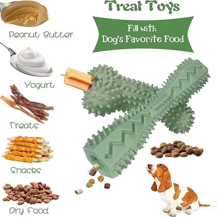 4 Pack Puppy Toys for 2-8 Months Pets Dog Chew Toy for Small Puppies Teething Toys for Cleaning Teeth Food Dispensing Soft Durable Rubber Bone Funny Ball Interactive Donut Treat Dumbbell (Green)