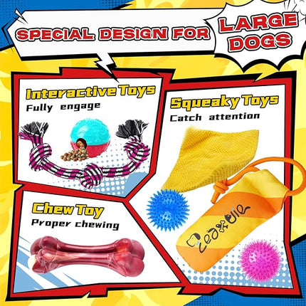 Zeaxuie 12 Pack Long-Lasting Heavy Various Dog Chew Toys Pack for Aggressive Chewers - Includes Large Rope Toy, Squeaky Toys & Indestructible Chew Bone for Medium, Large & X-Large Breeds Dogs
