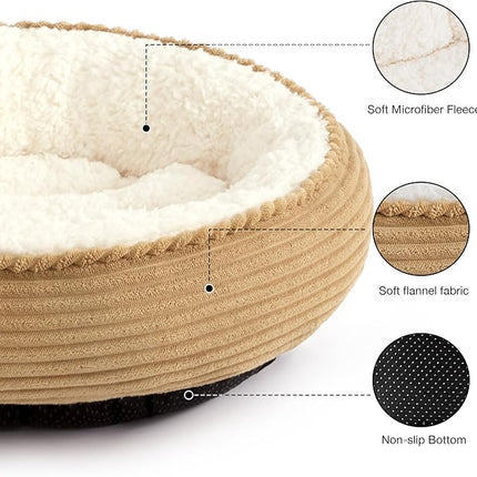 Love's cabin Round Donut Cat and Dog Cushion Bed, 20in Pet Bed for Cats or Small Dogs, Anti-Slip & Water-Resistant Bottom, Super Soft Durable Fabric Pet beds, Washable Luxury Cat Dog Bed Stripe Camel