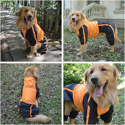 Lovelonglong Dog Hooded Raincoat, Small Dog Rain Jacket Poncho Waterproof Clothes with Hood Breathable 4 Feet Four Legs Rain Coats for Small Medium Large Pet Dogs Orange L