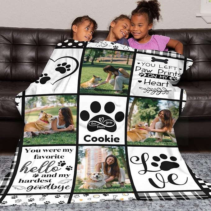 Artsadd Peporsonalized Photo Dog Blanket - Custom Pet Memorial Gift for Loss of Dog or Cat, Memorial Gift for Loss of Pet