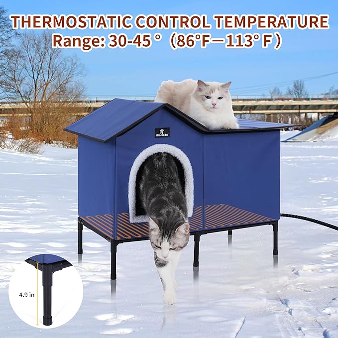 MARUNDA Heated Cat Houses for Outdoor Cats in Winter, Heated cat House for Indoor and Kitty Shelter for Your Pet to Stay Warm and Cozy,Easy to Assemble. (Dark Blue, Large)