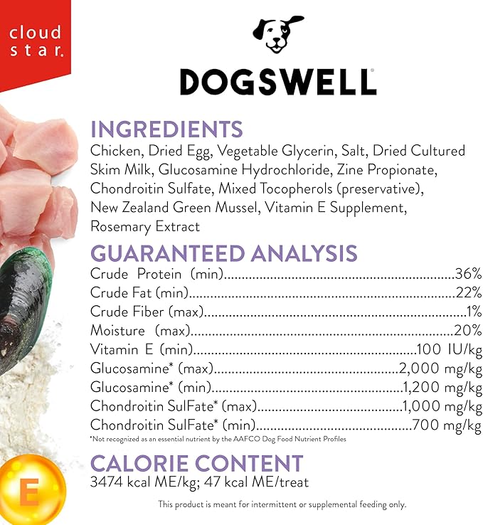 DOGSWELL Hip & Joint Dog Treats 100% Meaty, Grain Free, Glucosamine Chondroitin & Omega 3, Chicken Soft Strips 20 oz