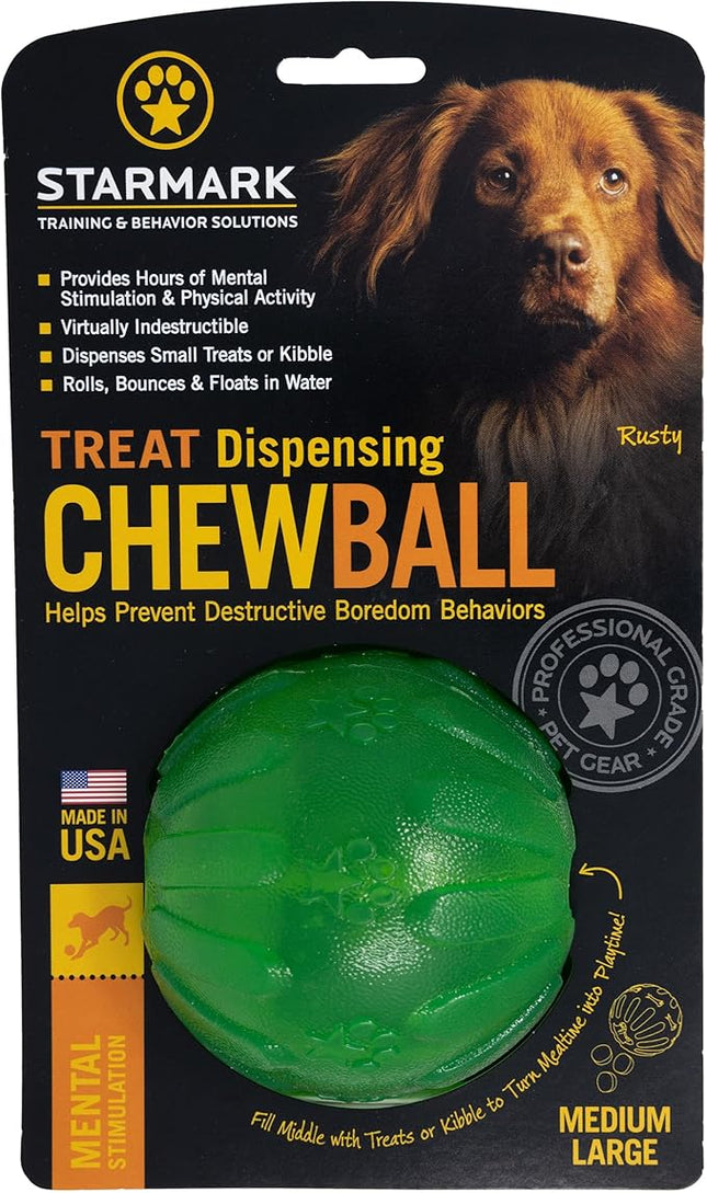 Starmark Treat Dispensing Chew Ball Tough Dog Toy, Medium/Large for Large Breeds