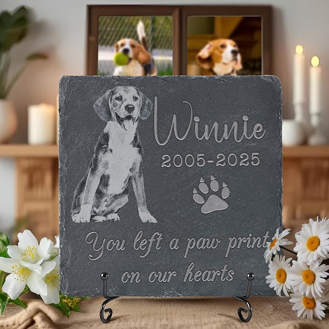 Pet Memorial Stone, Dog Memorial Stone, Dog Memorial Gifts for Loss of Dog, Pet Memorial Gifts, Loss of Pet Sympathy Gift, in Loving Memory Pet - Paw Prints on Our Hearts - Square