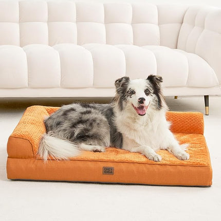 EHEYCIGA Memory Foam Dog Bed XLarge Sized Dogs, Extra Large Dog Bed Orthopedic with Washable Removable Cover, Waterproof XL Pet Bed Couch, 44x32x6.5 Inches, Pumpkin