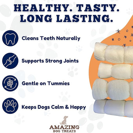 Amazing Dog Treats - Beef Cheek Rolls (10 Inch Regular - 4 Pcs) - Safe Rawhide Alternative Dog Chew - Great for Power Chewers - Long Lasting Dog Chew - Retriever Rolls for Dogs