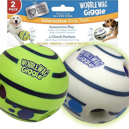 Wobble Wag Giggle & Glow | Rolling Enrichment Toy for Fun Playtime, Interactive Play for Indoor or Outdoor, Keeps Dogs & Puppies Large, Medium or Small Busy & Moving, As Seen on TV | Pack of 2