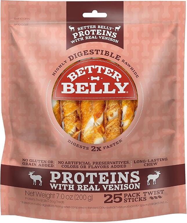 Better Belly Highly Digestible Rawhide Twist Sticks Chews, Treat Your Dog to a Chew with NO Artificial Colors or Flavors