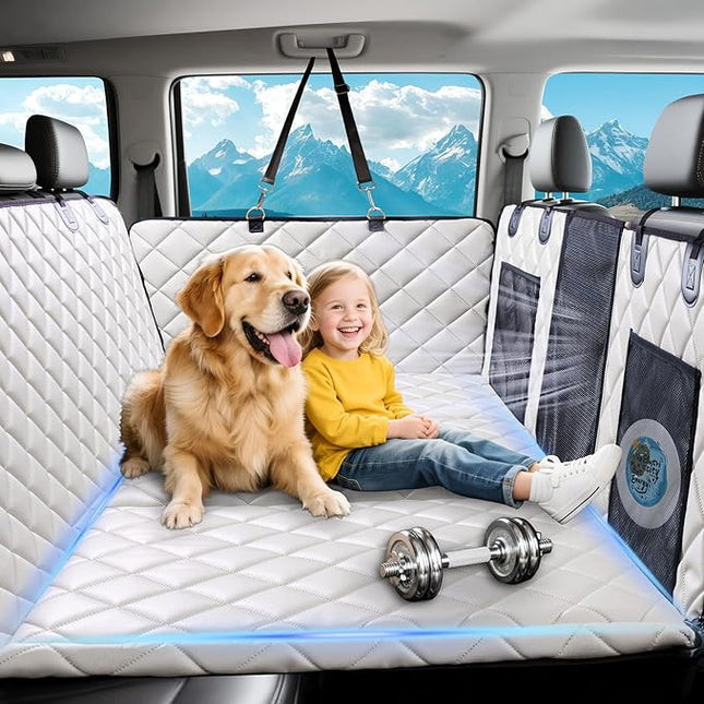 Hard Bottom Car Seat Cover for Dogs, PU+Plush Dog Car Seat Cover for Back Seat, Waterproof Backseat Extender for Dogs in Car (White, XL - Full-Size SUVs & Trucks)