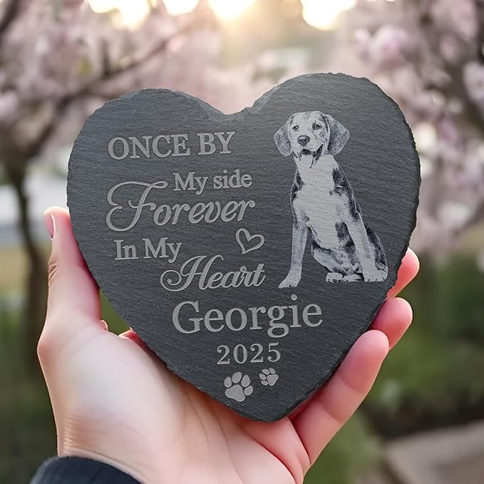Pet Memorial Stone, Dog Memorial Stone, Dog Memorial Gifts for Loss of Dog, Pet Memorial Gifts, Loss of Pet Sympathy Gift, in Loving Memory Pet - Once by My Side - Heart Shaped