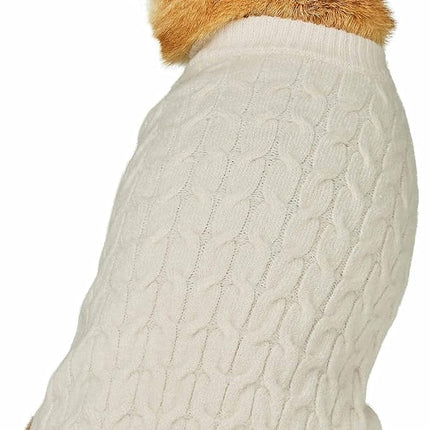 Blueberry Pet Classic Fuzzy Textured Knit Pullover Crew-Neck Dog Sweater in Ivory, Back Length 22", Pack of 1 Clothes for Dogs