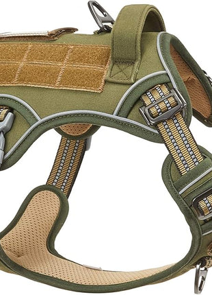 BUMBIN Tactical Dog Harness for Medium Dogs No Pull, Famous TIK Tok No Pull Dog Harness, Fit Smart Reflective Pet Walking Harness for Training, Adjustable Dog Vest Harness with Handle Green M