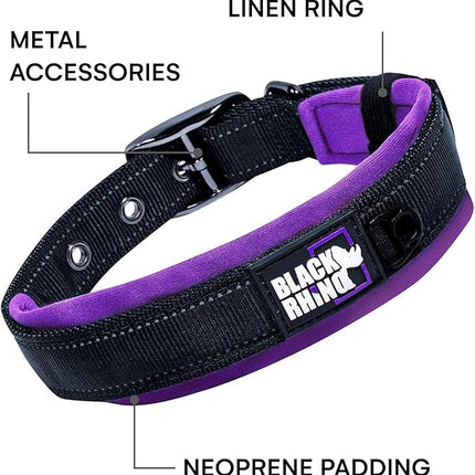 Black Rhino - The Comfort Collar Ultra Soft Neoprene Padded Dog Collar for All Breeds, Dog Collars for Large Dogs - Heavy Duty Adjustable Reflective Weatherproof (Small, Purple/Bl)