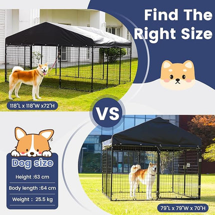 Large Outdoor Dog Enclosure,Heavy Duty Dog Cage with Roof,Galvanized Steel Dog Kennel Fence with Double Safety Locks(79”W x 79”D)
