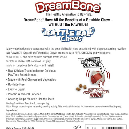 DreamBone RattleBall Small Chews 14 Count, Rawhide-Free Chews For Dogs, With Real Chicken Treats Inside