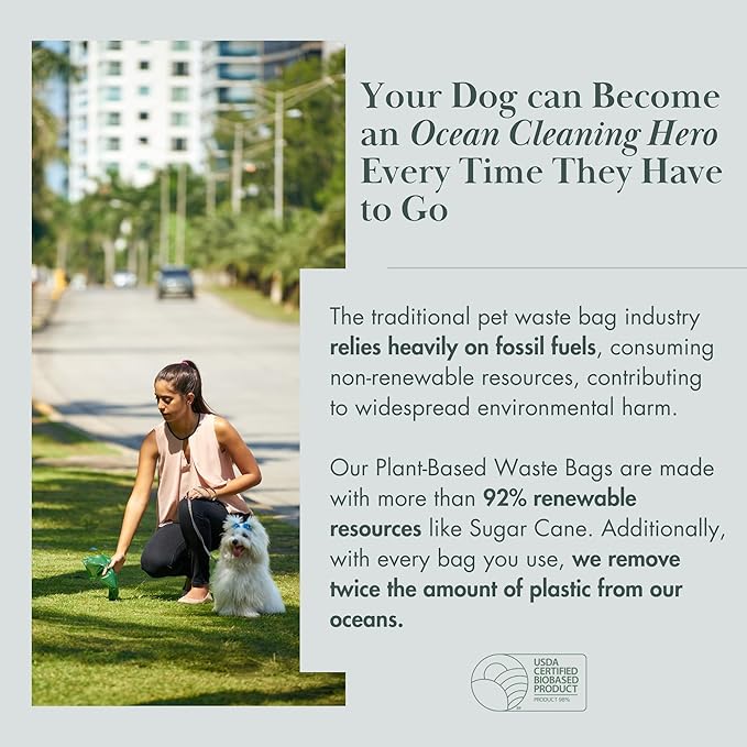 Eco-Friendly 92% Plant-Based Dog Poop Bags Rolls -270 Extra Thick, Durable, Leak-Proof, Odorless, Convenient Disposal - USDA Certified, Heavy-Duty Trash Bags and Garbage Bags