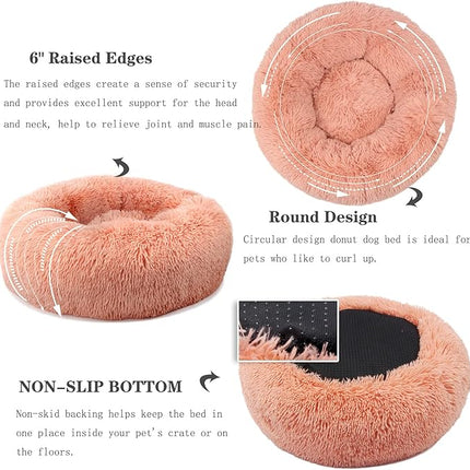 Pink Dog Beds for Small Dogs 19 inches Anxiety and Calming Washable Fluffy Cute Puppy Beds Girl Fits up to 15 lbs