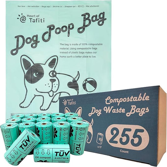 Dog Poop Bags, Compostable Dog Poop Bags Rolls-255 Count, Biodegradable Doggie Poop Bags, Plant-Based Dog Waste Bags, Extra Thick & Leak Proof, Unscented, 9 x 13 Inches